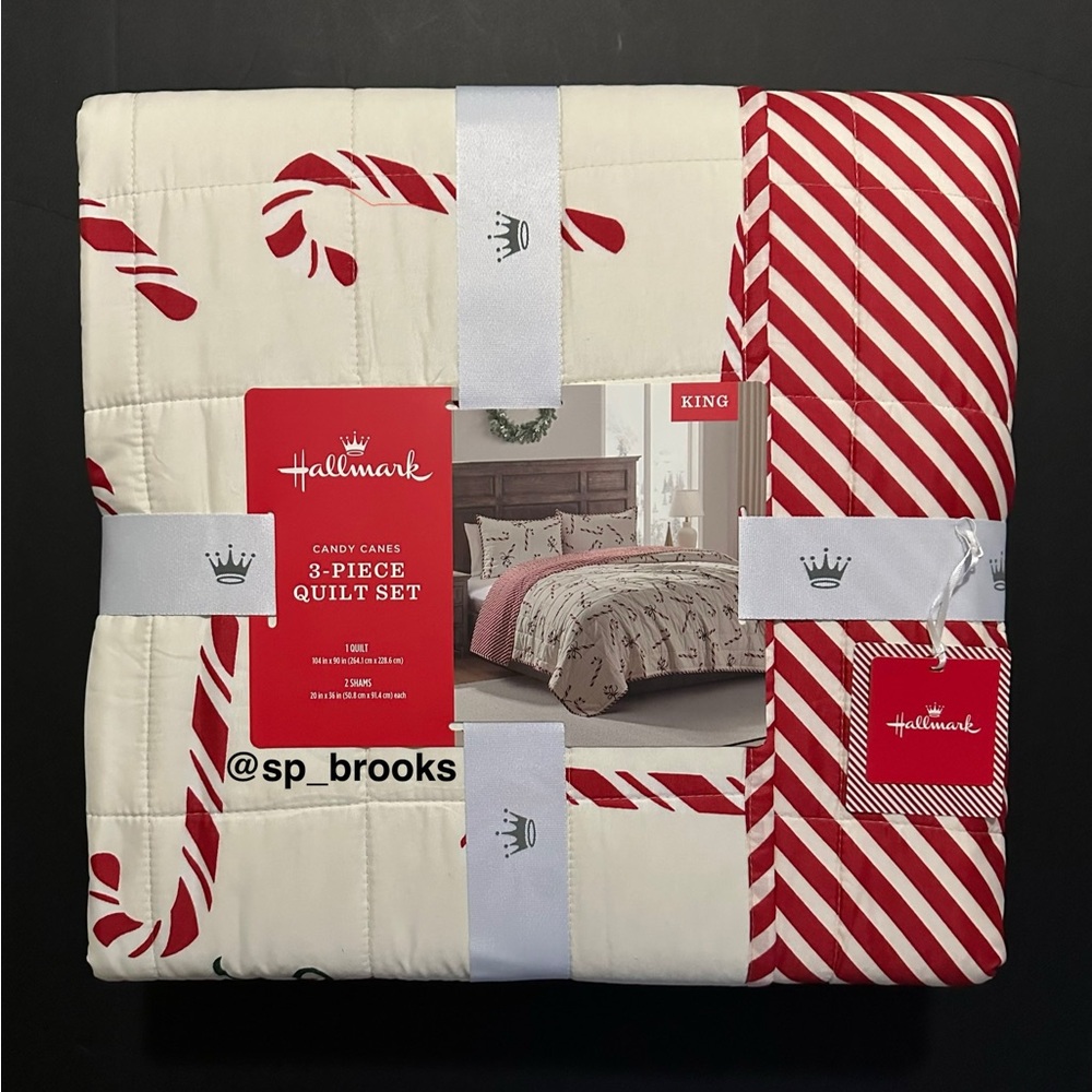 🎁Hallmark Candy Canes 3-Piece Quilt Set - King Size - Red and White Quilt Set